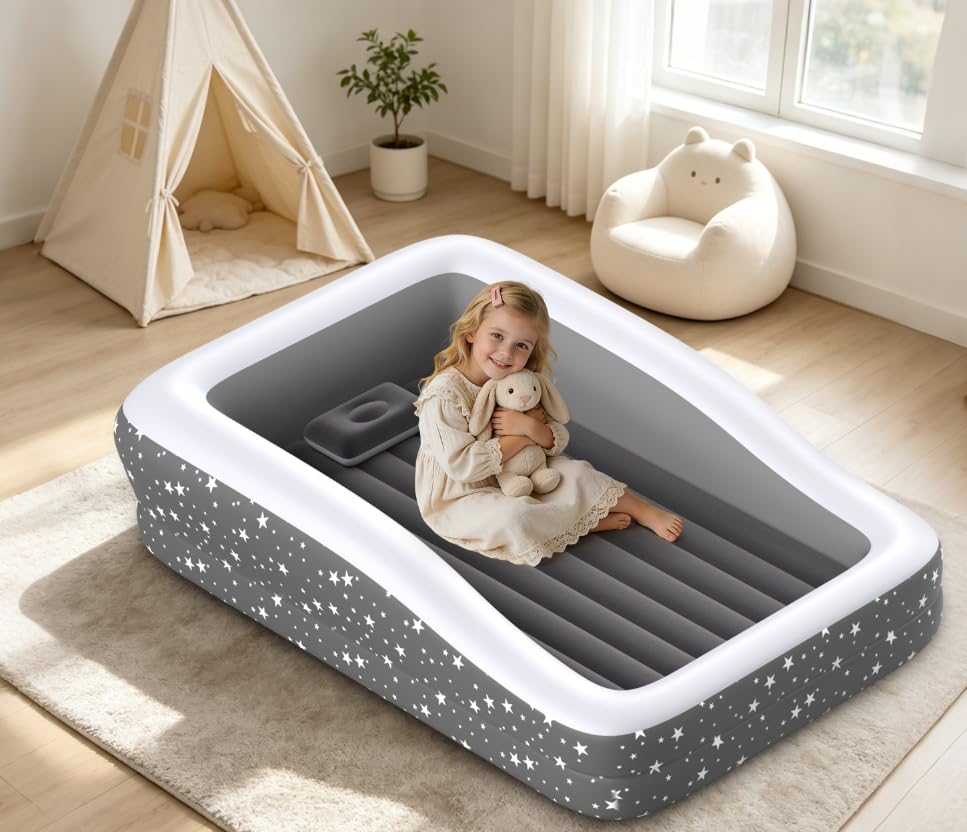 Inflatable Toddler Air Mattress Travel Bed With Safety Rails 300lb Capacity