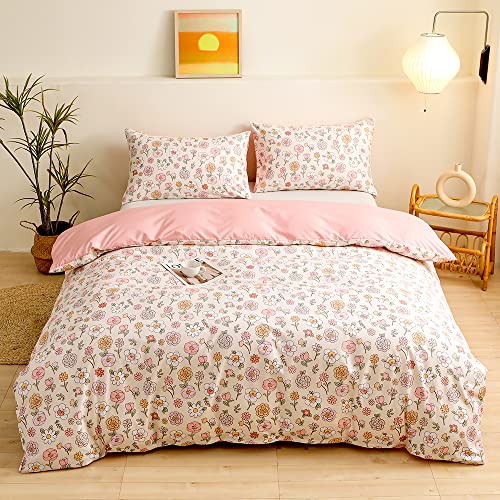 YASMENG Housse de Couette 240x260 Fleurs Motif Coloré Rose Floral Parure de Doux Microfibre Lit Linge de Lit 2 Personne Adulte avec Fermeture Éclair avec Taies d'oreiller 65x65 cm