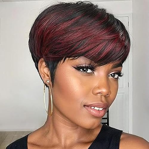Nuxovin Short Pixie Bob Human Hair Wig with Bangs Black