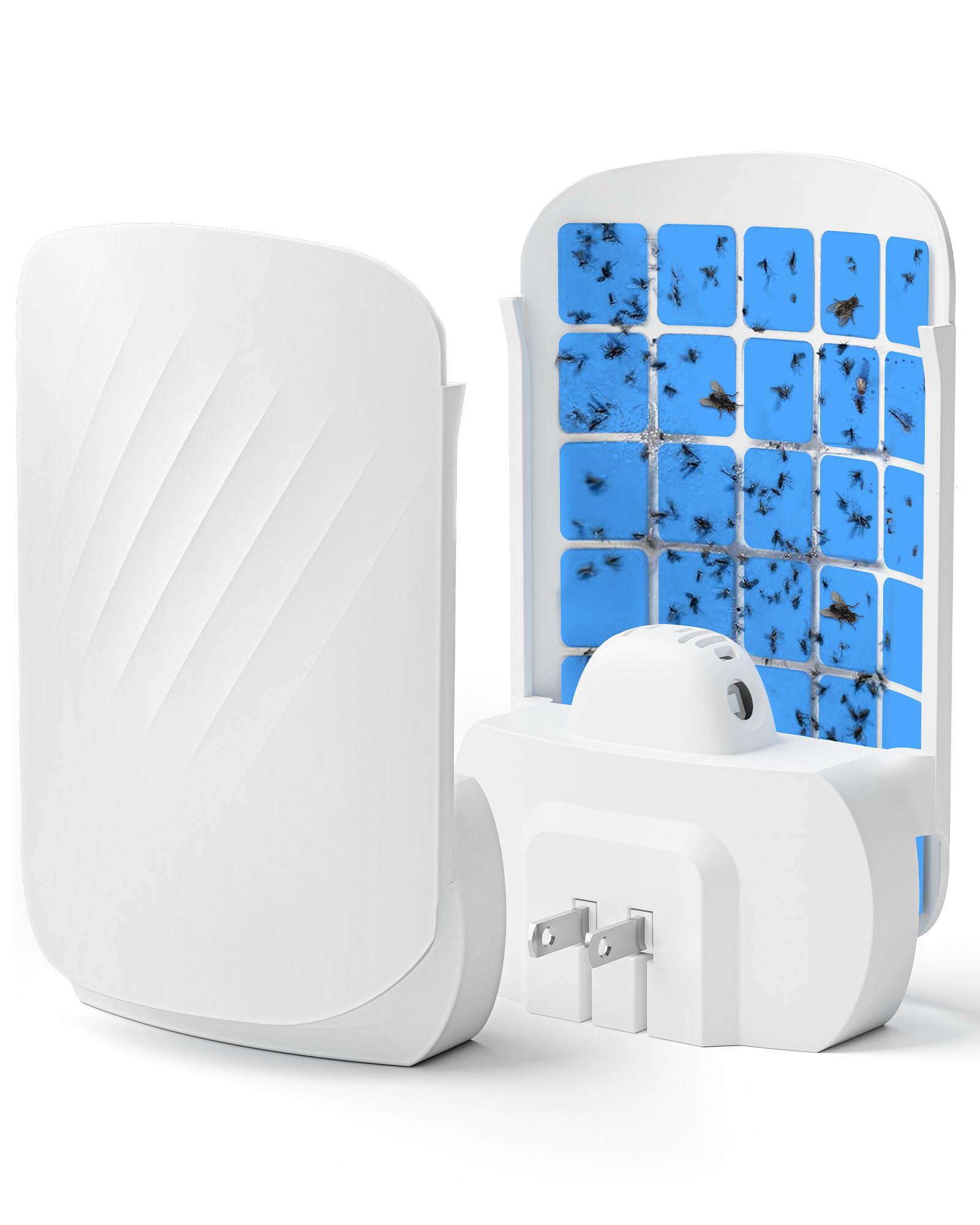 Plug-in Flying Insect Trap for Indoors, Fly Trap for Fruit Flies, Gnats & House Flies, UV Light Indoor Bug Catcher for Home, Kitchen, Silent & Mess-Free Alternative to Bug Zapper, 1 Device 2 Refills