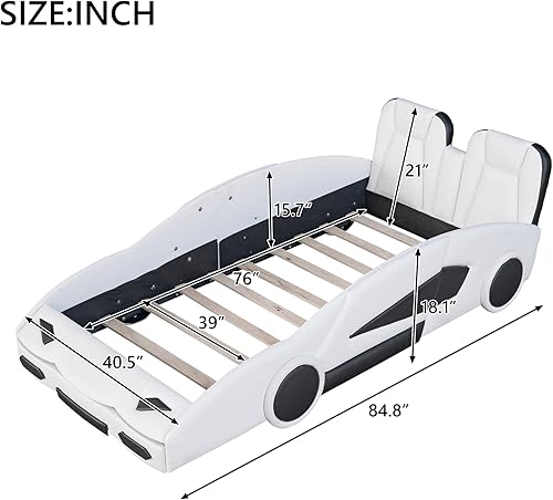 Miniatura 63 de Bellemave Camas de auto de carreras de tamaño individual, cama individual con plataforma para niños en forma de automóvil con almacenamiento