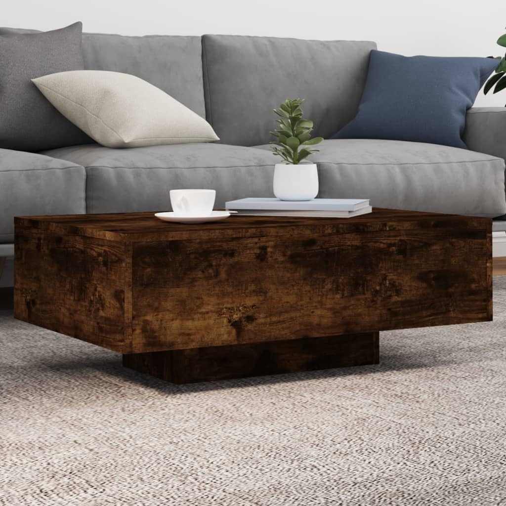 SXZenSpace Small Coffee Table 85x55x31 cm Engineered Wood Smoked Oak Finish RGB LED Lights Adjustable Colours Modern Centre for Living Room Tea Side or Sofa Use