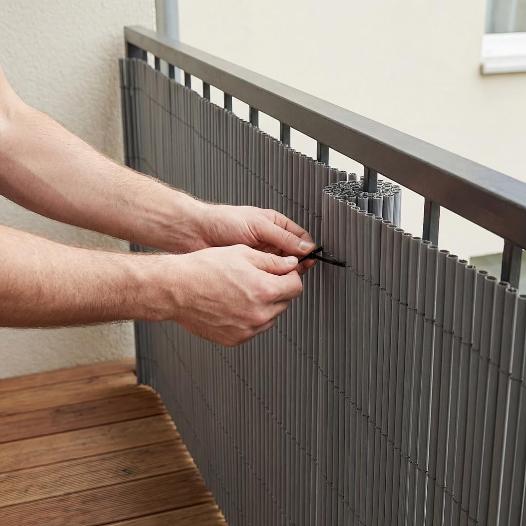 Brise-vue en PVC pour balcon, 80 x 400 cm, gris, tube rond avec bandes de renfort, brise-vue pour balcon, clôture de jardin, terrasse et balustrade