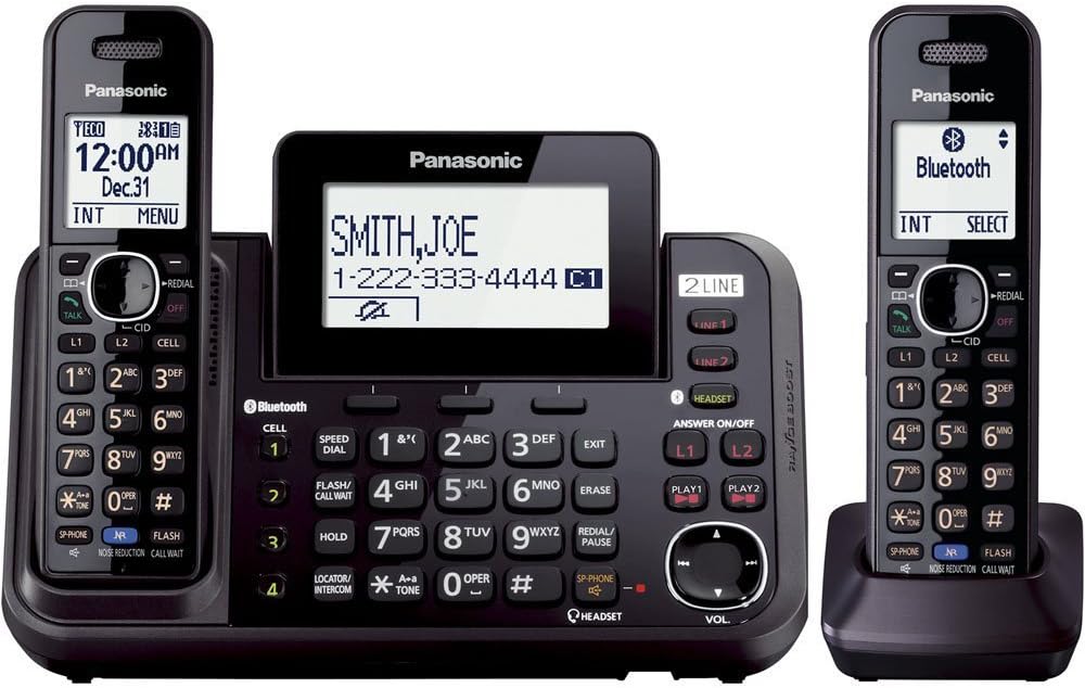 Panasonic Cordless Phone System, 2 Line with 2 Handsets - Answering Machine, Link2Cell, 3-Way Conference, Call Block, Long Range DECT 6.0, Bluetooth - KX-TG9542B (Black)