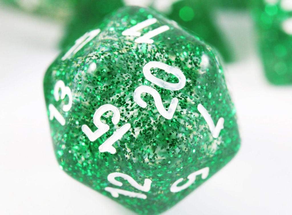 iMagitek Glitter Green DND Gaming Dice for Dungeons and Dragons Tabletop, Roleyplaying & DND Games, Math & MTG