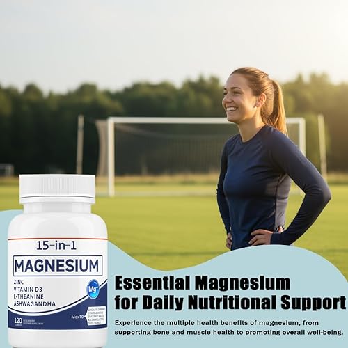 Miniatura 5 de PuraVita 15 en 1 cápsulas de glicinato de magnesio, con Ashwagandha y L-teanina, suplementos de cortisol, apoya la salud ósea, muscular, nervios y