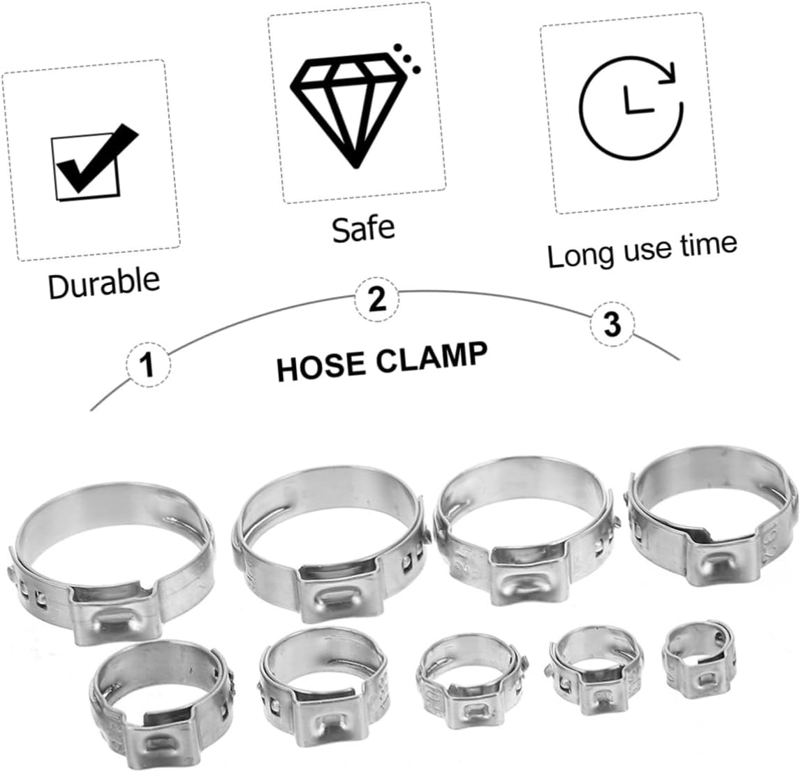 80pcs Stainless Steel Single Ear Hose Clamps Pipe Clamp Easy to Use Industrial Automotive
