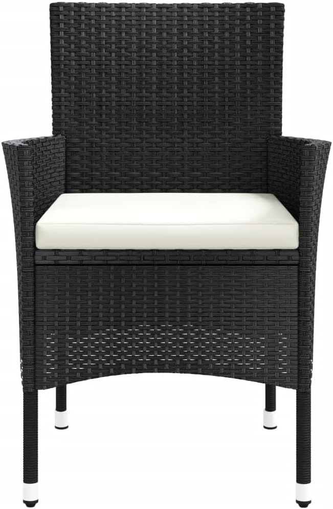 vidaXL Outdoor Patio Chairs - Durable Powder-Coated Steel Frame, Wicker Style in Black Poly Rattan, Includes Cream White Cushions, 4 Pieces