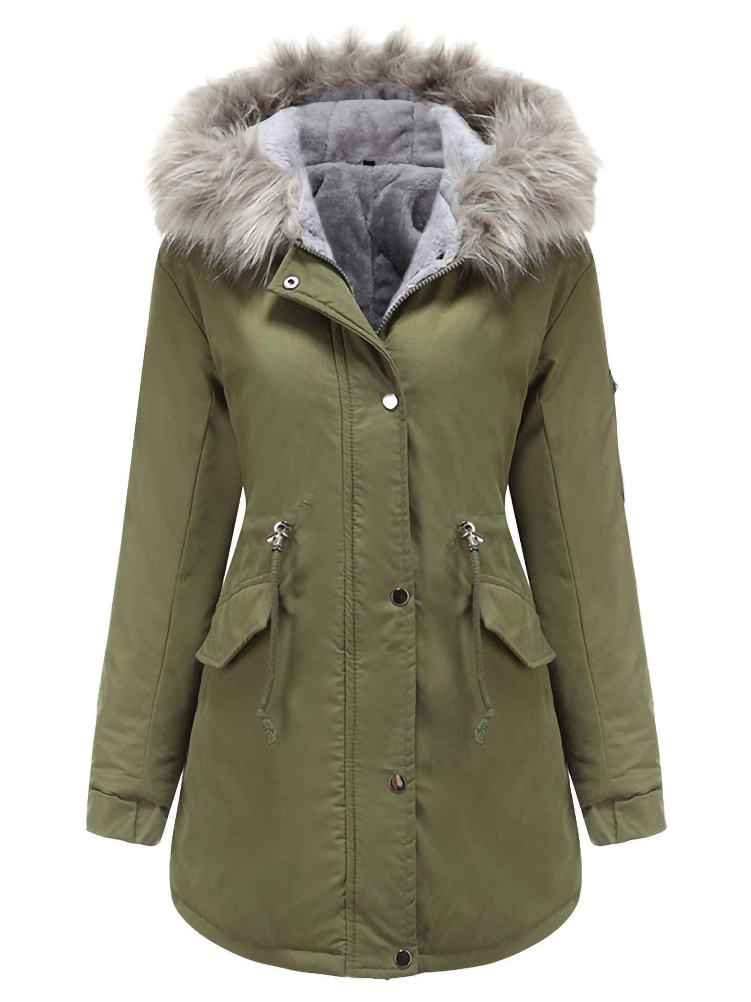 Womens Faux Fur Hooded Fishtail Parka Coat Fleece Lined Jacket