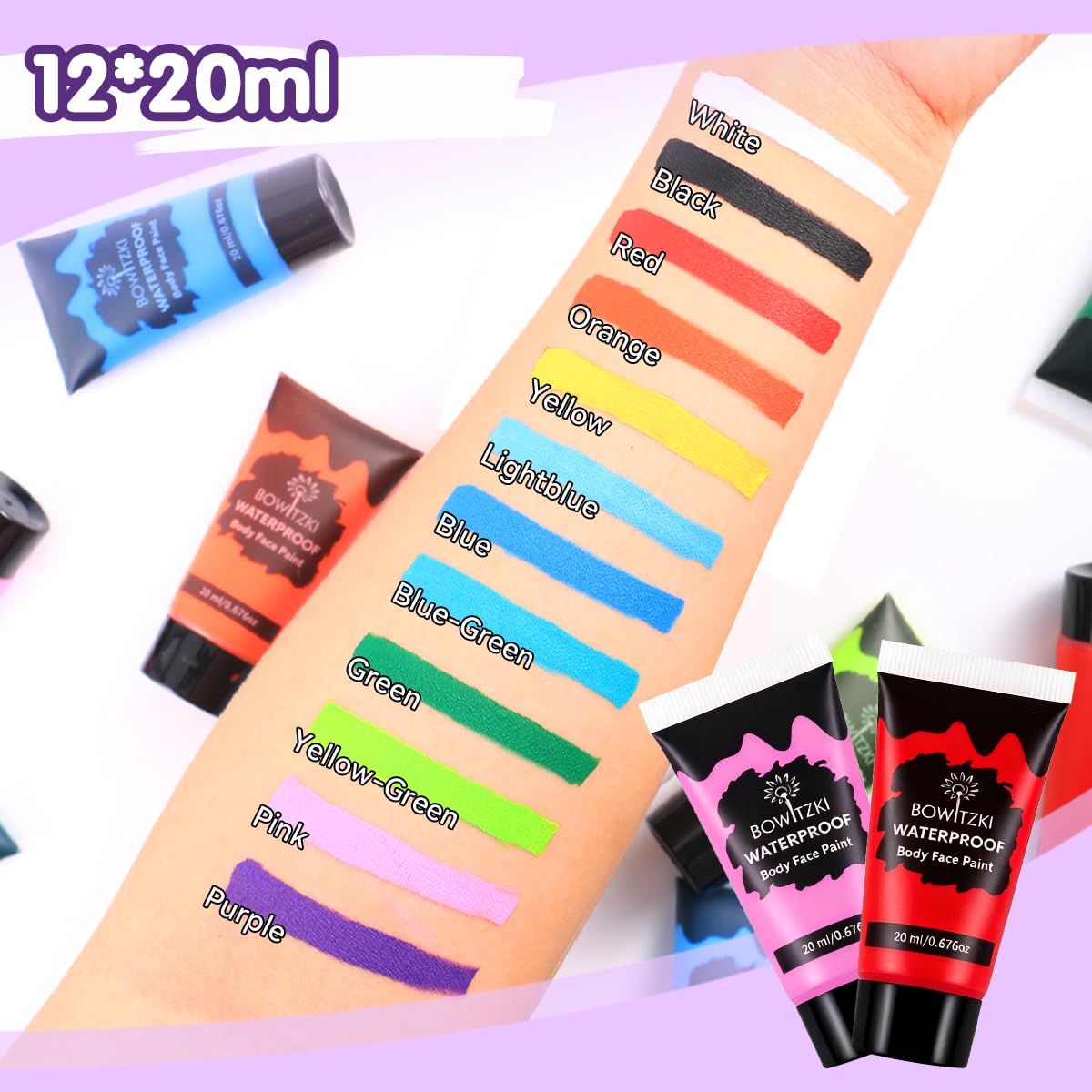 Bowitzki Set di 12 colori per il viso, impermeabili e a prova di sbavature, crema a prova di sudore, per Halloween, carnevale, feste cosplay