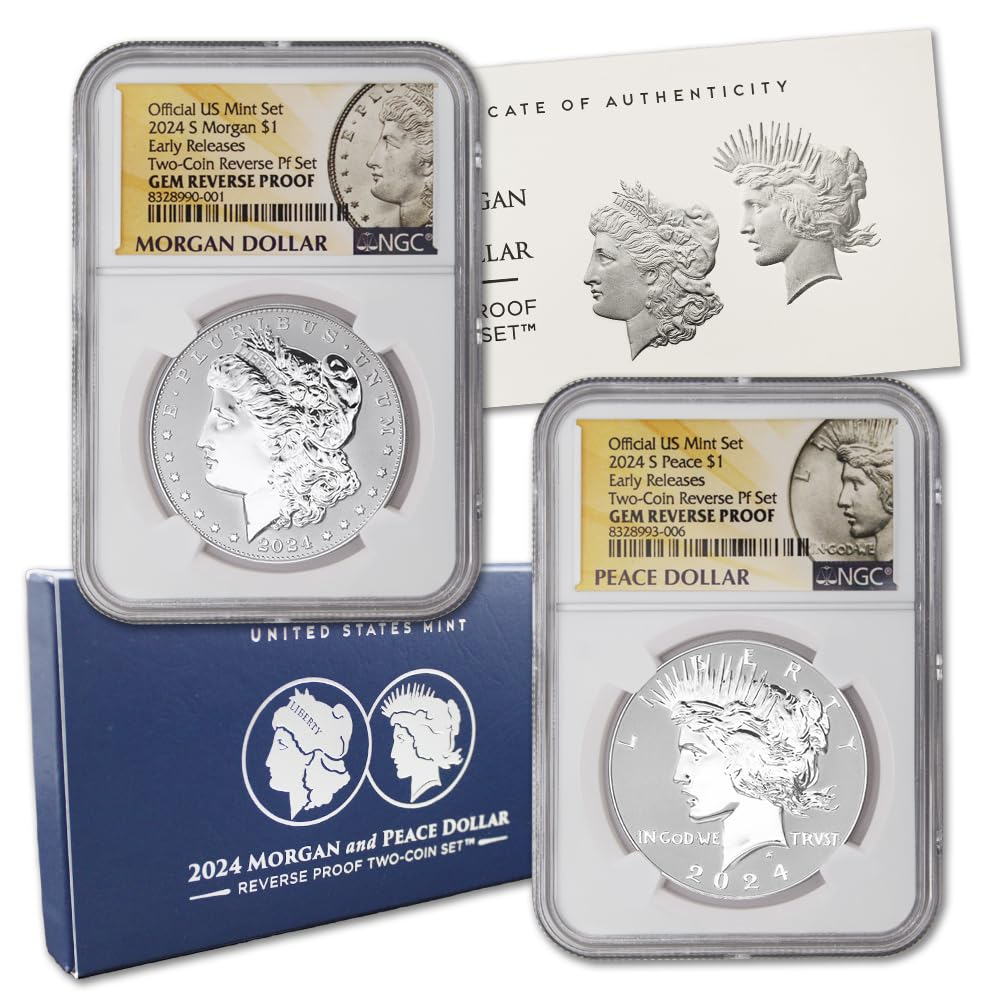 2024 S Set of (2) American Silver Morgan and Peace Dollar Gem Reverse Proof Coins (Early Releases) with Original Government Packaging $1 NGC Rev GEMPF