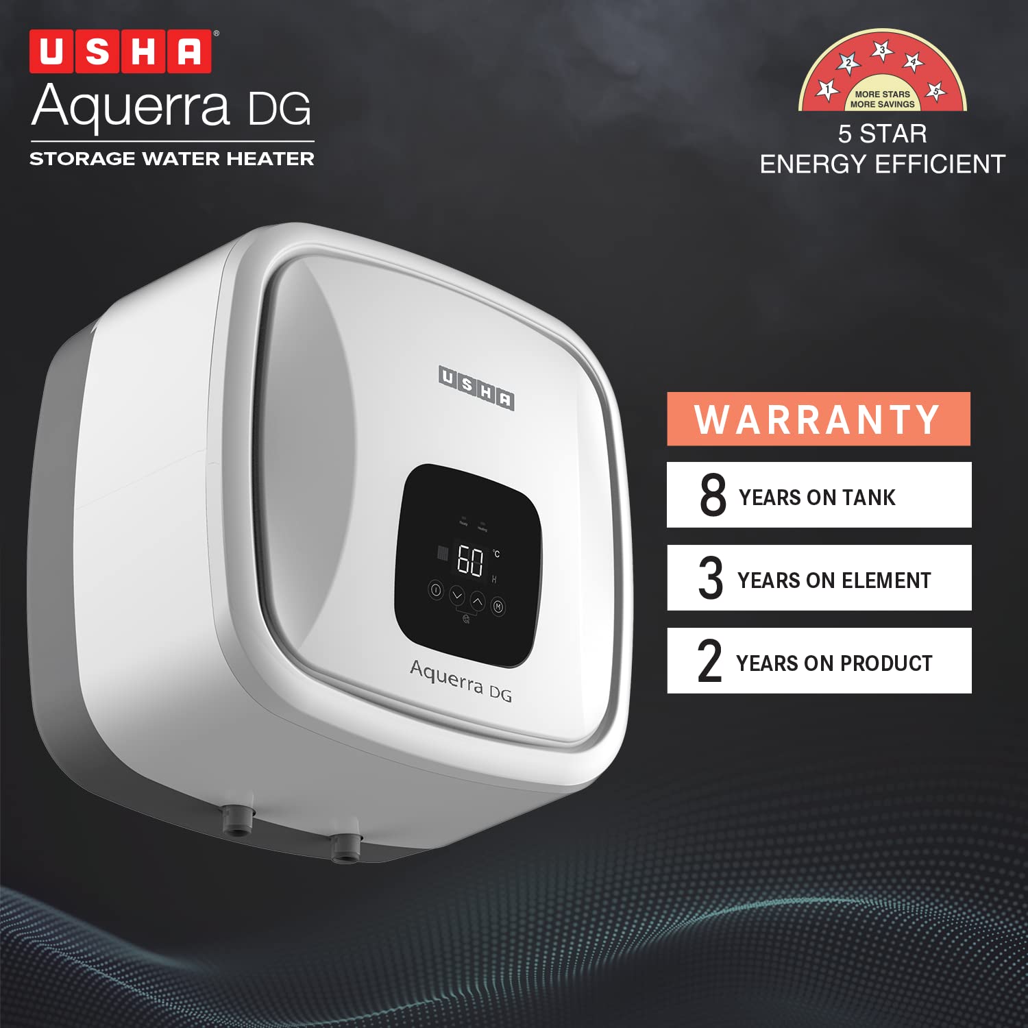 Usha Aquerra Dg 15 Litre 5 Star Digital Storage Water Heater With Remote  (White), Wall Mounting : Amazon.in: Home u0026 Kitchen