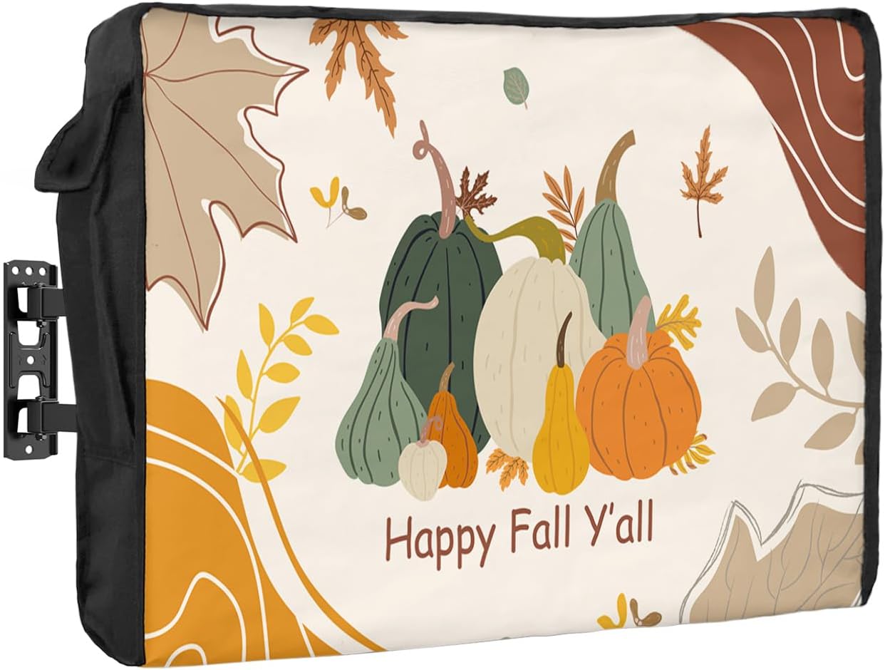 Outdoor TV Cover - Thanksgiving Happy Fall Y'all Boho Style Pumpkin Waterproof and Weatherproof 48"-50" LCD Movable Shield TV Display Screen Protector Outside Television Covers