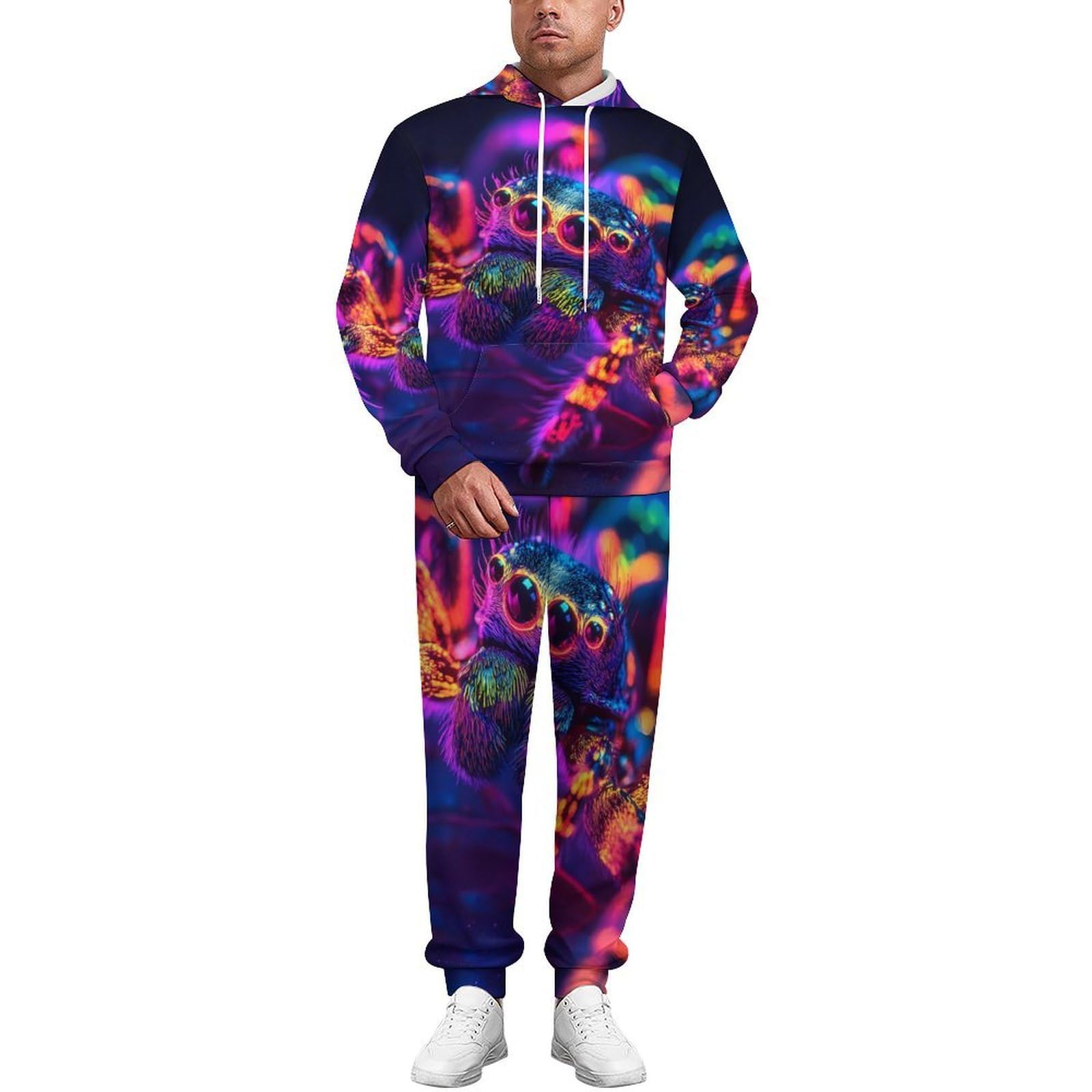 Neon Glowing Spider - Conjunto de sudadera de 2 piezas para hombre, conjunto de chándal casual, sudadera cómoda con capucha