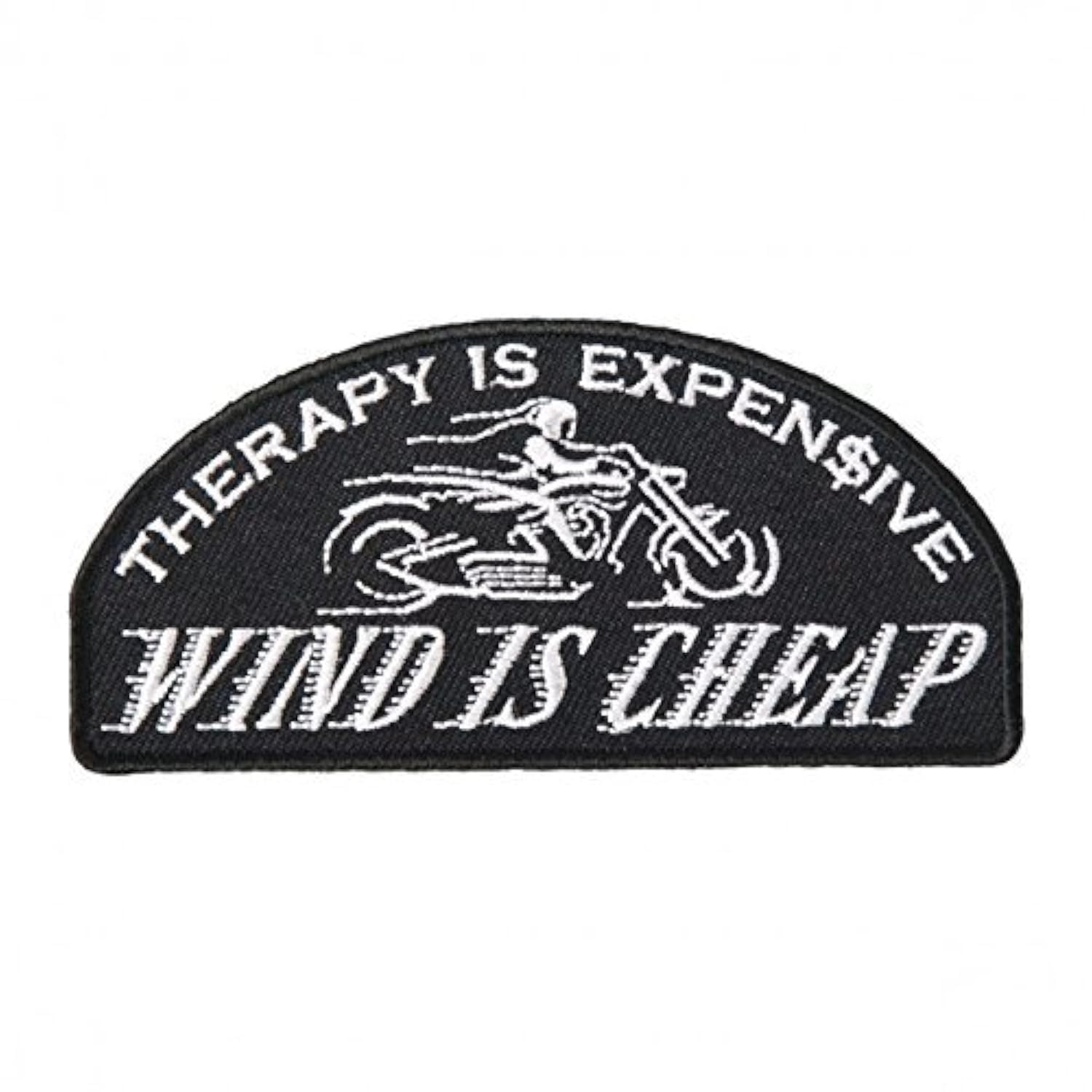 Therapy is Expensive, Wind is Cheap - Iron-On/Saw-On, Heat Sealed Backing Rayon Patch - 4" x 2"