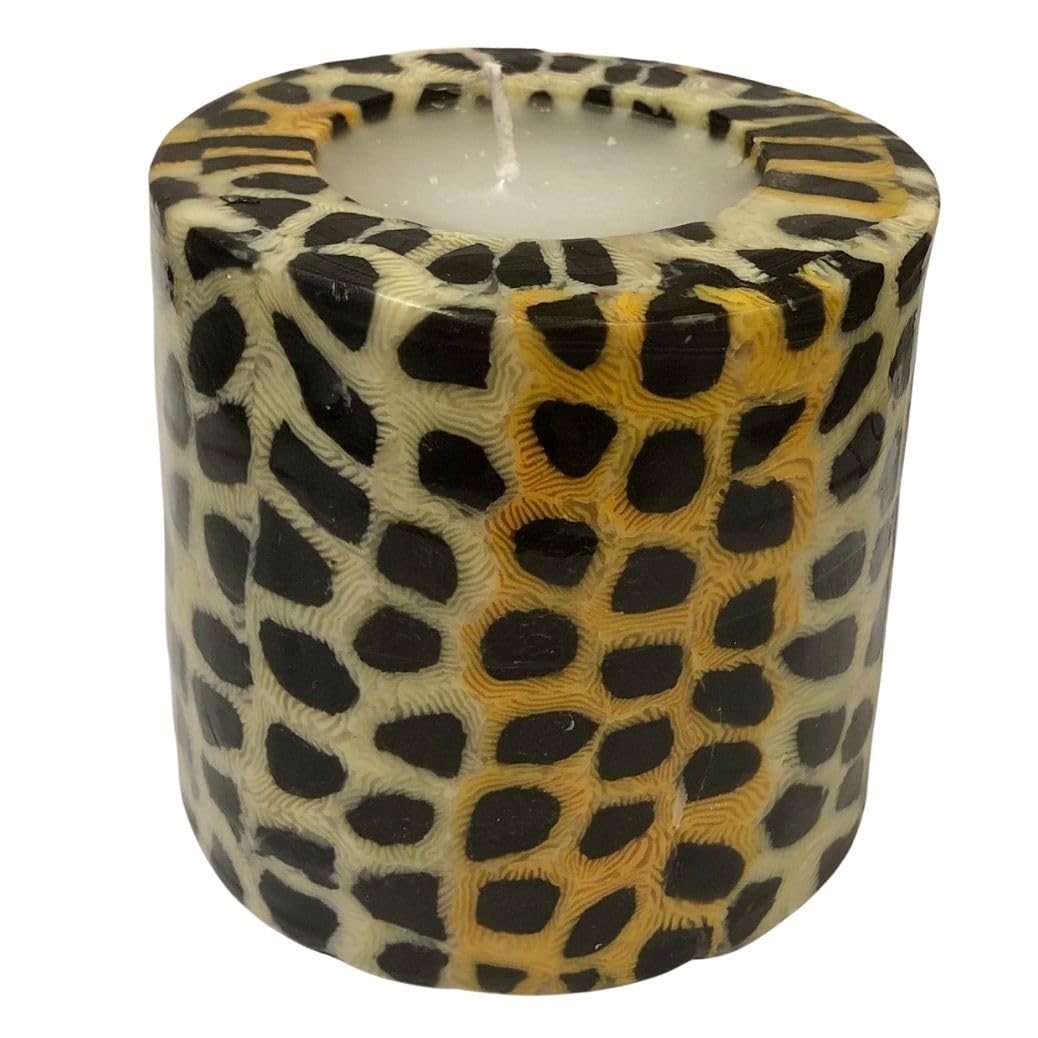 Cheetah Print Pillar Candle - Fair Trade, Handmade, Ethical, Reusable.