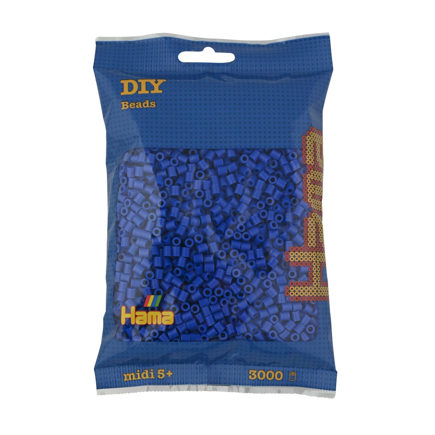 Hama Perlen 201-08 - Bügelperlen Beutel mit ca. 3000 Midi Bastelperlen mit Durchmesser 5 mm in Blau, kreativer Bastelspaß für Groß und Klein