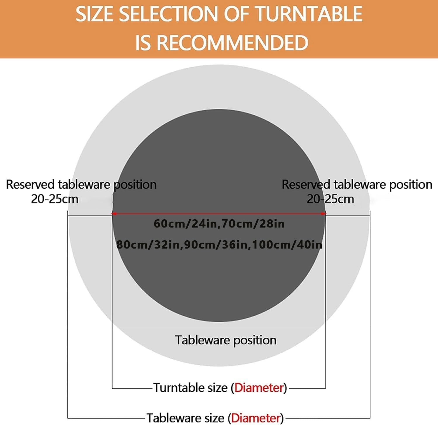 Vassoio Girevole Centrotavola in Ardesia, Lazy Susan Grande Tavolo da Pranzo Centrotavola, Rotondo Giradischi di 60 cm for Tavolino da caffè(White,24"/60cm)