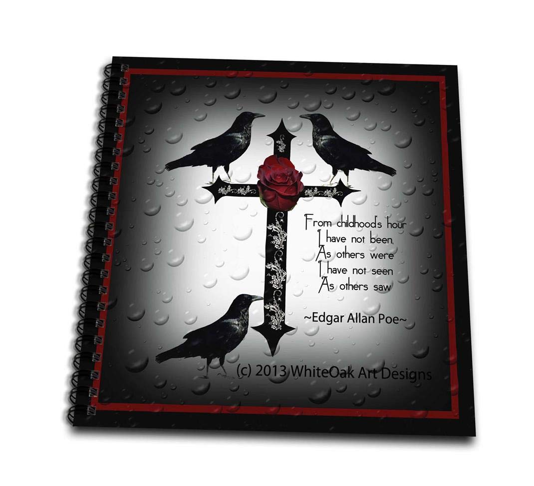 (20cm by 20cm ) - 3dRose db_165355_1 A Black Gothic Cross with Designs and Ravens-Drawing Book, 20cm by 20cm