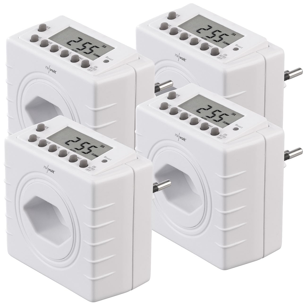 revolt timer per programmazione: Set da 4 Timer, per presa svizzera (Tipo J), Display LCD, fino a 2.300 watt (interruttore temporizzato 230v, digitale, riscaldamento)