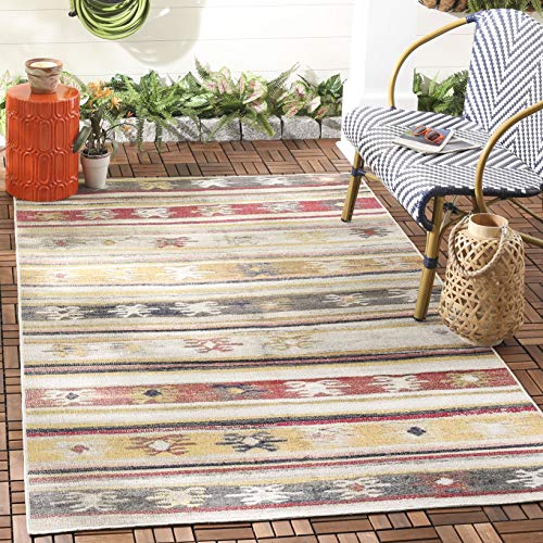 SAFAVIEH Montage Collection 3' x 5' Taupe / Multi MTG238E Boho Indoor/ Outdoor Non-Shedding Easy scrubbing Patio Backyard Porch Deck Mudroom Accent-Rug