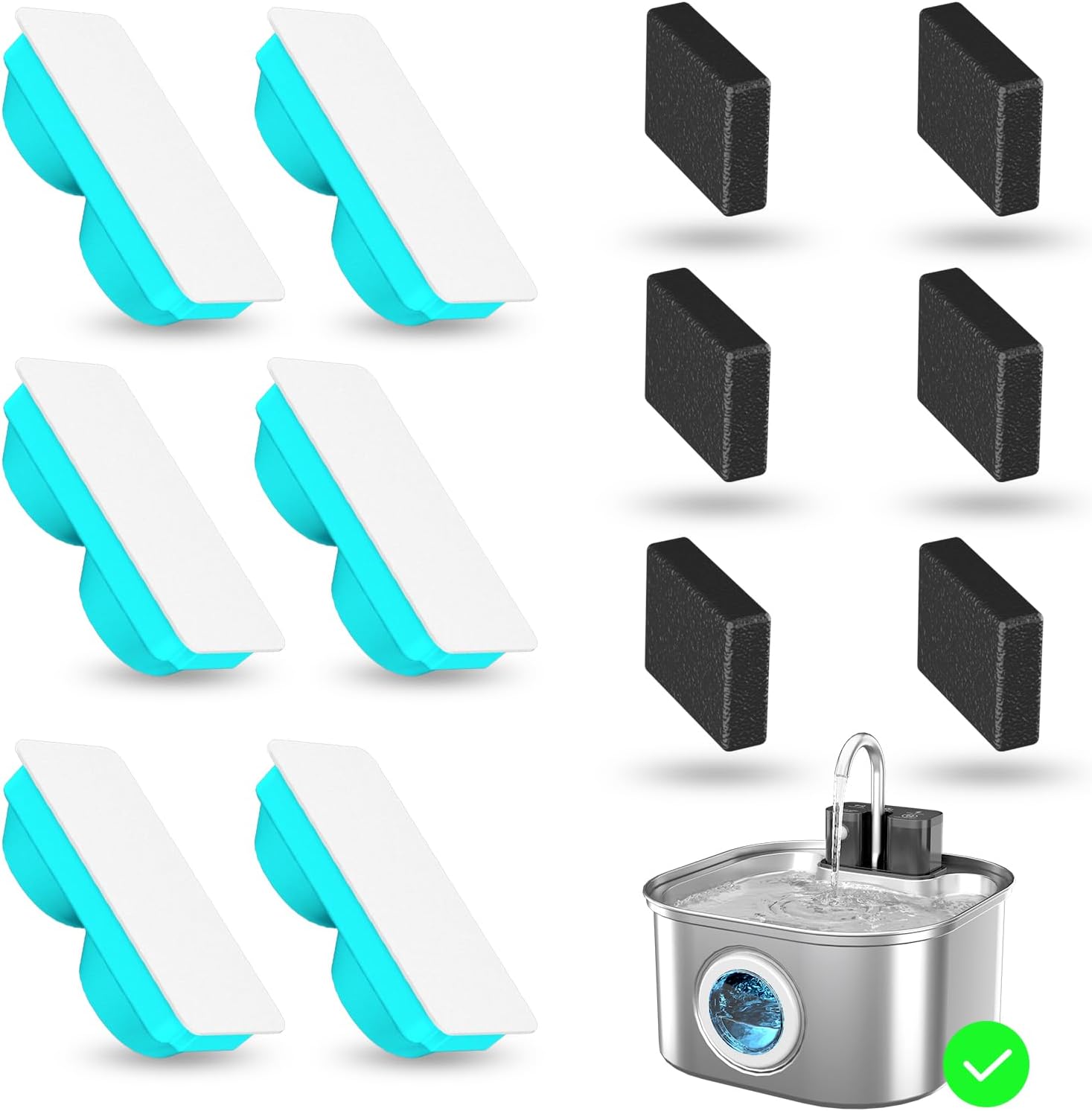 Cat Water Fountain Filter Replacement, 6 Filters and 6 Pre-Filter Sponges for 3.2L/108oz Wireless Pet Fountain