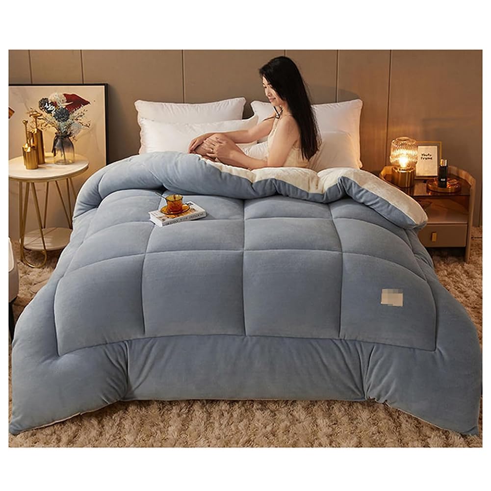 KemNet 3-Layer Luxury Flannel Fleece Thick Bed Blanket, Warm Cashmere Quilt Hygroscopic Breathable Duvet Single Double, Autumn Spring Plush Comforter Core, Machine Washable,150x200cm(3kg)
