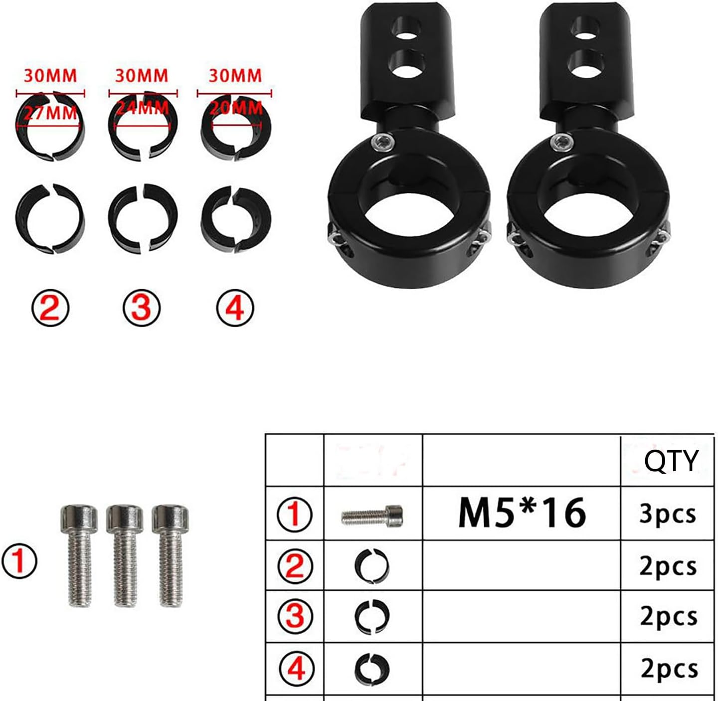 Off-Road ATV UTV Spotlight Fog Lamp Mounting Bracket Kits 7/8" 1" 11/8" 360-Degree Bull Bar Roll Bar Clamp Roll Cage Clamps Mount