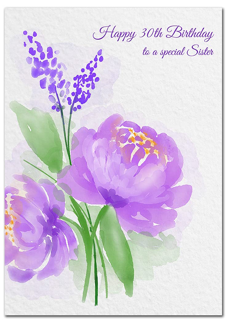 Extra Large Sister 30th Birthday Card - XL Big thick A4 size - Special Age Year Greeting Her Women Female - Beautiful Art Modern Watercolour Flower - Nice Huge Happy Wishes UK Eco-Friendly