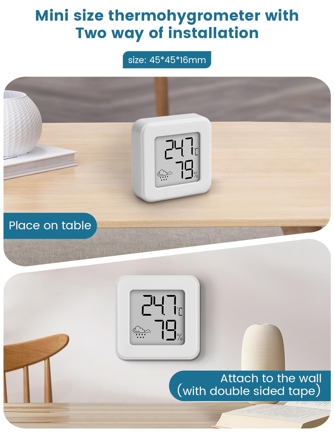 Mini Igrometro Termometro per interni, monitor della temperatura ambiente e misuratore di umidità Misuratore di temperatura e umidità, termometro d'atmosfera (bianco-1 pezzo)