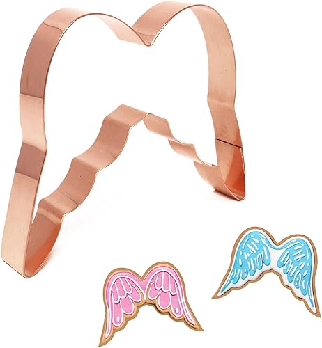 Angel Wings - Cortador de galletas de 5 x 3.5 pulgadas, hecho a mano de cobre