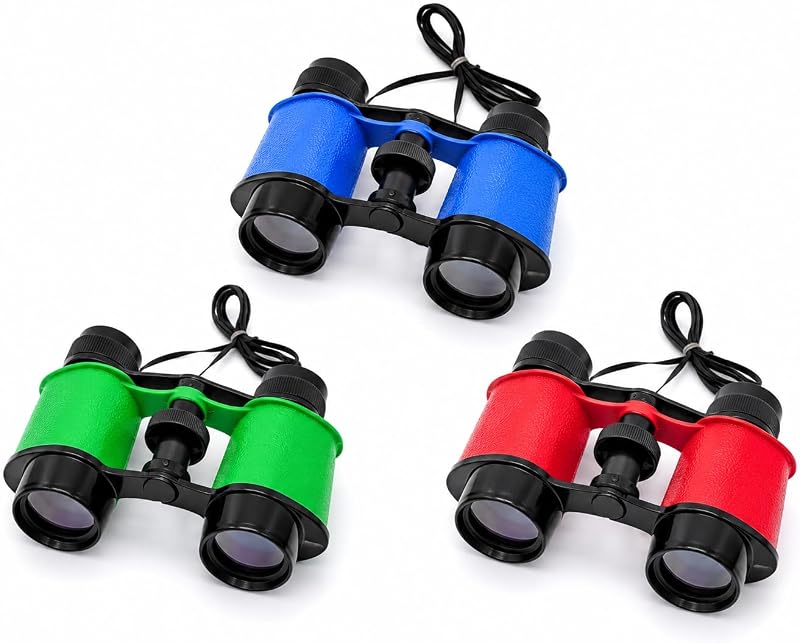 The Dreidel Company Binoculares de juguete de aprendizaje Juego de exploración de ciencias primarias, caza, senderismo, observación de aves animales, 3.5" x 5" pulgadas (paquete de 3)