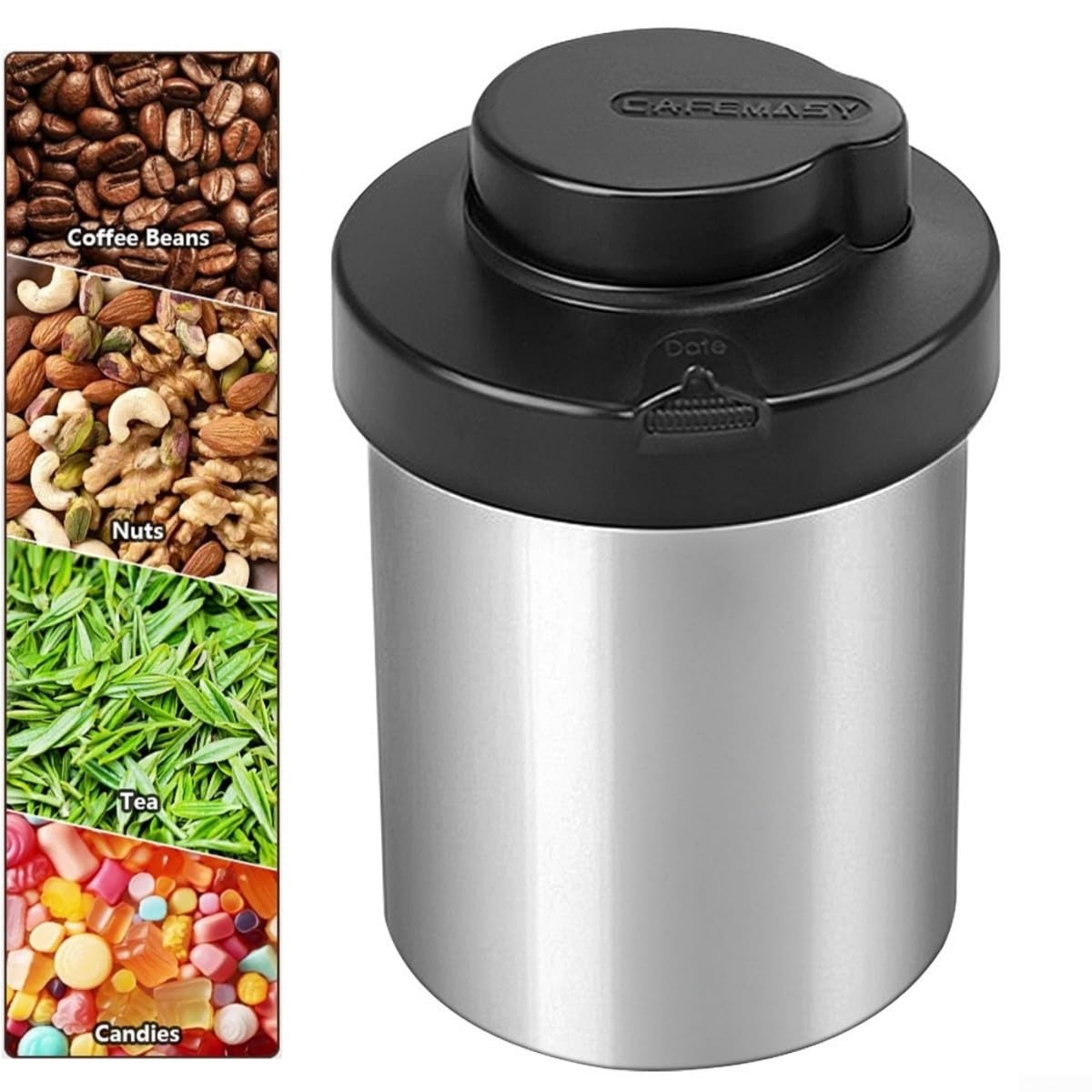 Barattolo per chicchi di caffè con coperchio sottovuoto da 1500 ml, in acciaio inox, ermetico, per uso in cucina, con accesso a bocca larga