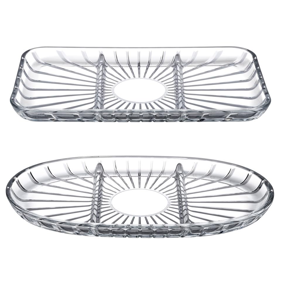 Queensway Home & Dining 3-Compartment Glass Serving Tray, Clear Divided Dish for Snacks, Appetizers, Dips, Condiments, Elegant Tableware for Parties & Buffet, Fridge & Dishwasher Safe