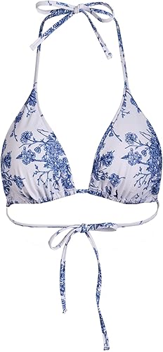 Miniatura 4 de BERLOOK Bikini halter reversible para mujer, corte alto, lazo lateral, triángulo