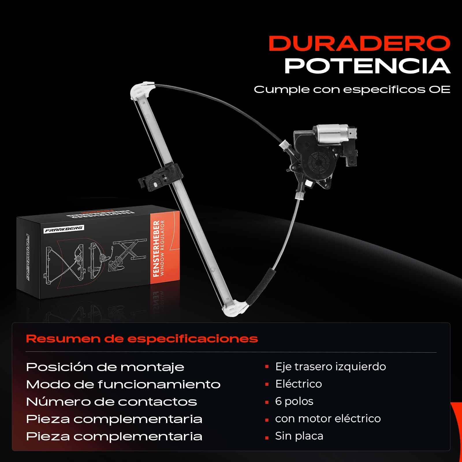 Frankberg Elevalunas Mecanismo elevalunas Eléctrico Con Motor 6-Polos Parte trasera izquierda Sin placa 4/5-Puerta Compatible con 3 Berlina BK 3 BK Replace# 749-052+742-802