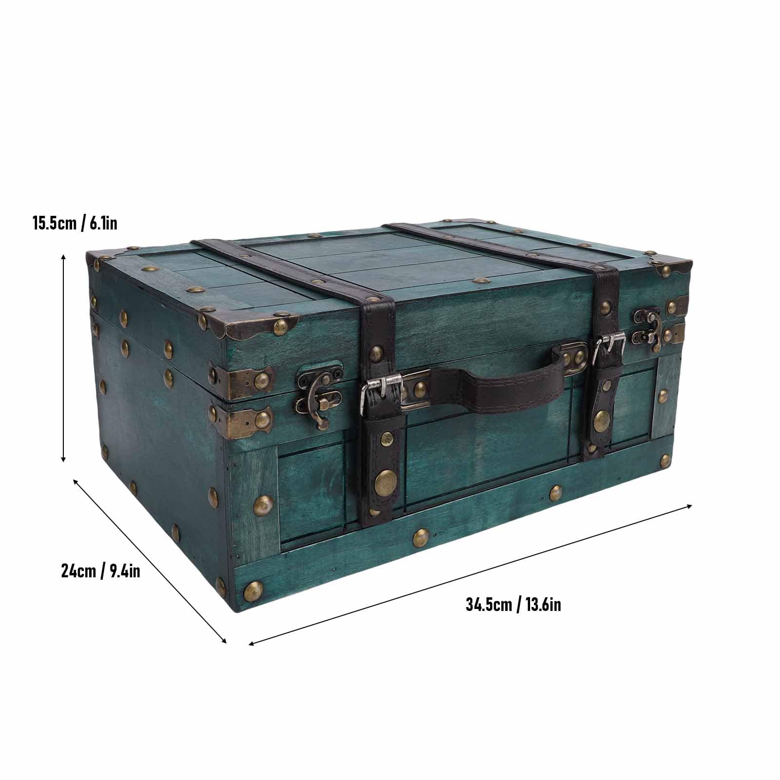 Pssopp Baúl de Cajas de Almacenamiento, Caja de Maleta con Asa de Cuero de PU con Tapa con Bisagras para Colección de Joyas, Accesorios de Fotografía, Equipaje Vintage de Madera, Baúl de Equipaje