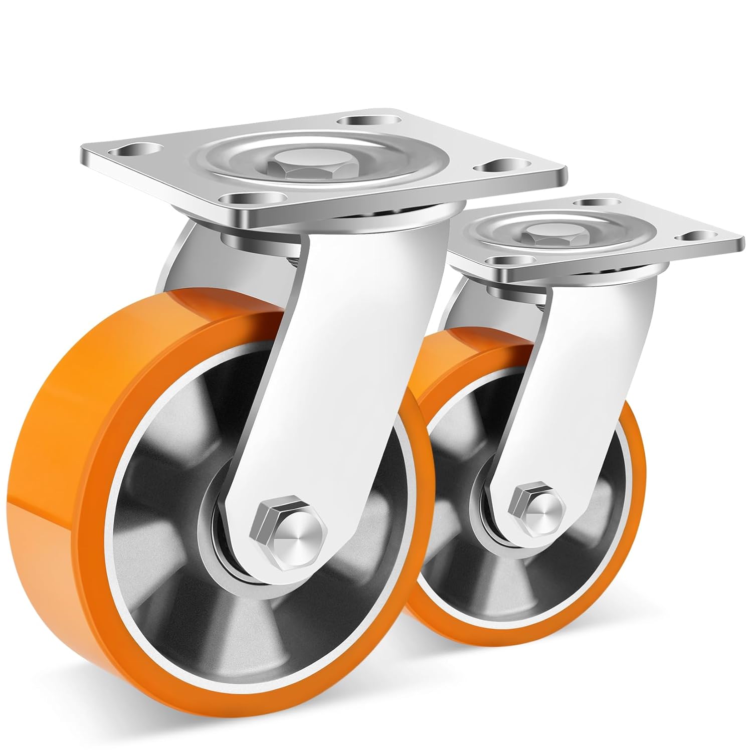 W B D WEIBIDA 5 Inch Industrial Grade Swivel Casters Wheels (2 Pack), Heavy Duty Casters 2000 Lbs, Maintenance-Free Polyurethane on Aluminum Wheels, Plate Swivel Casters for Tool Box, Industrial 2 5 IN / Swivel