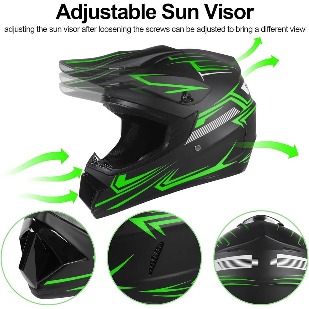 Casco da Motocross Per Bambini E Ragazzi, Casco Integrale Per Fuoristrada, Atv, Strada, Quattro Ruote, Mountain Bike, con Occhiali E Guanti, Omologato DOT