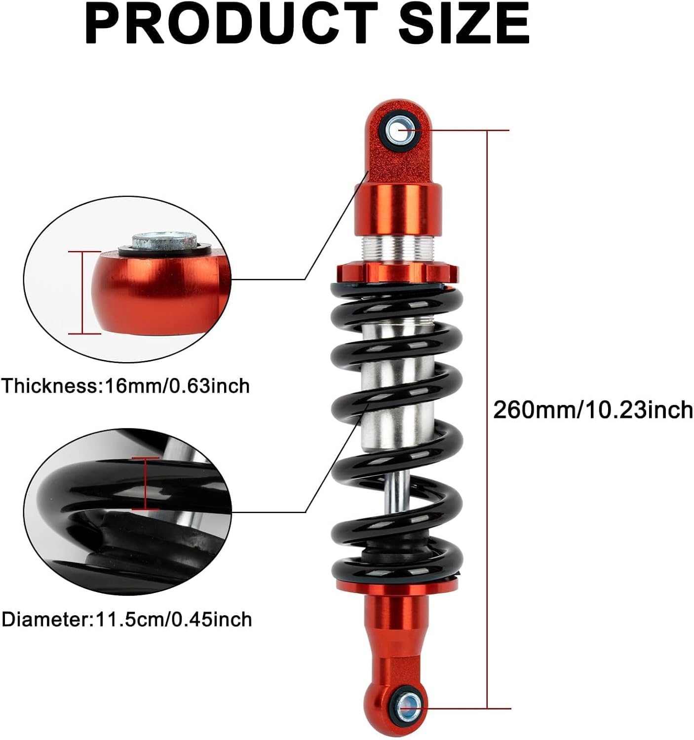 260mm Adjustable Motorcycle Rear Shock Absorber Suspension - PSLER 10.2" Shock 1000LBS for Dirt Pit Bike for Pw80 Apollo Stomp WPB M2R Lucky 50cc 70cc 90cc 110cc 125cc 150cc Ssr 125 Crf50