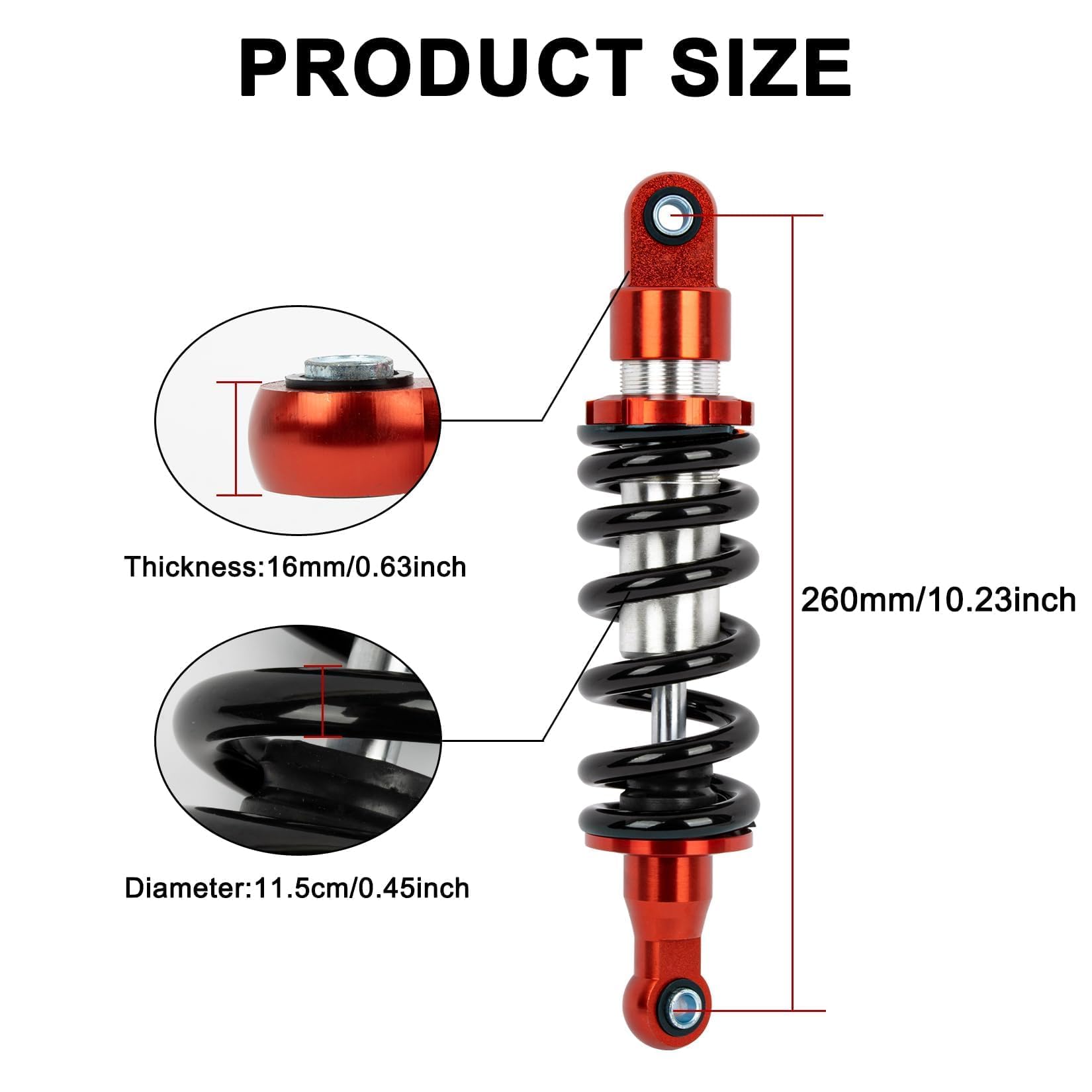PSLER Amortisseur arrière 260 mm 453,6 kg pour moto tout-terrain 50 cc à 150 cc