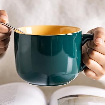 Arawat 21oz Soup Bowls Microwave Safe with Handles Spoon and Coaster Cute Large Soup Mugs XXL Coffee Mug Big Ceramic Tea Cups Cappuccino Cup Gift Birthday Gifts for Women and Men