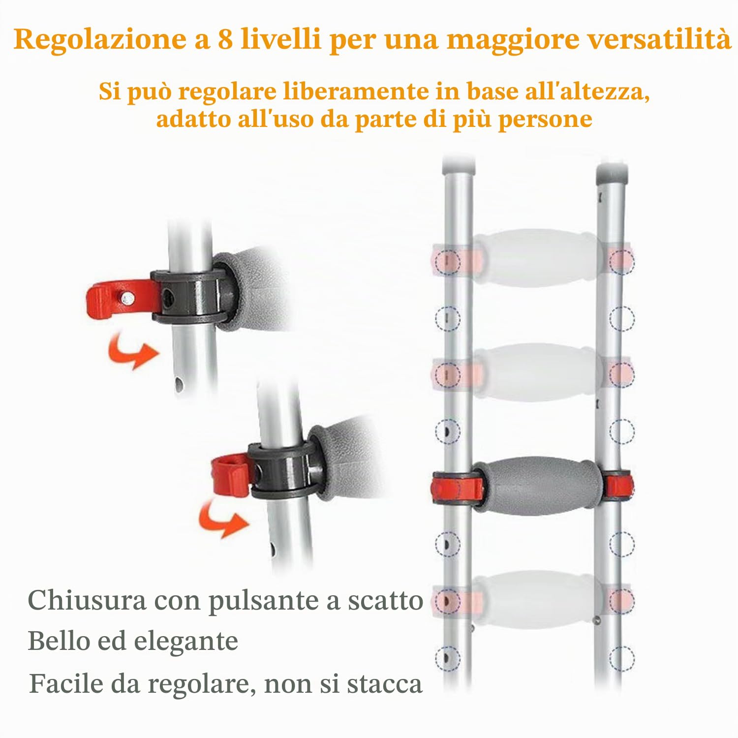 Stampelle Ascellari Pieghevole,Sottobraccio Stampelle,Bastone Universale In Alluminio,Con Imbottitura Morbida,Regolabile Da 98 a 158 Cm,Ausiliario Per Persone Con Difficoltà Motorie(Coppia)