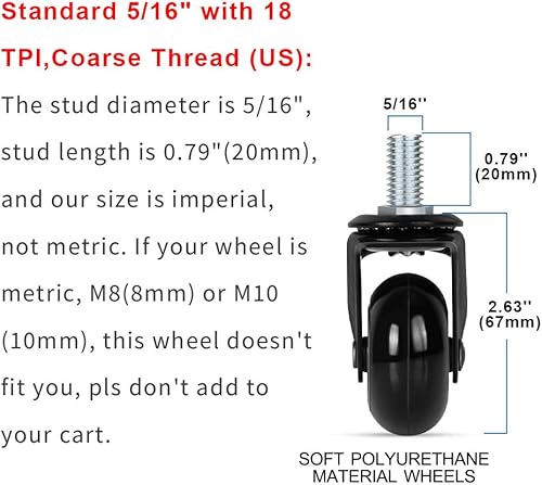 Miniatura 2 de Ruedas giratorias de repuesto para silla de 2 pulgadas, ruedas silenciosas y suaves, ruedas resistentes con vástago roscado de 516 pulgadas, seguras