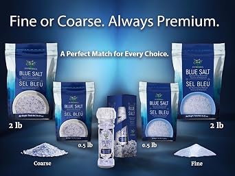 EUPHERBIA Blue Salt, Coarse, Rare Mineral Salt, High Potassium, Lower Sodium, Natural, Unprocessed, Hand Harvested, Kosher Certified (100g with Grinder)