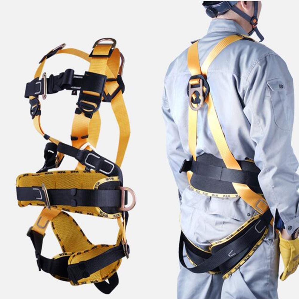 Absturzsicherung, Bau-Ganzkörpergurte Stoßdämpfendes Lanyard-Sicherheitsgurt-Kit Taillenstützdesign mit Schnellverschluss-Brustschnalle für Luftarbeiten, Dacharbeiten, Klettern (Gelb B) (Yell