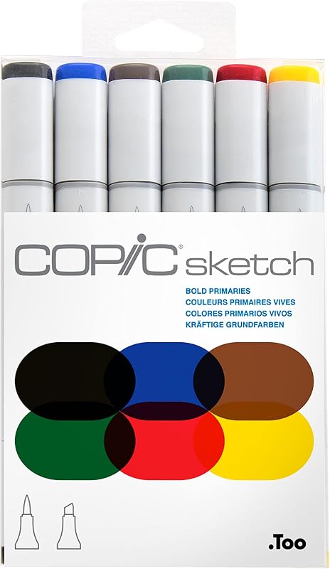 Sketch Alcohol Markers, 6 Color Dual Tip Art Marker Set – Blendable Brush Tips for Drawing, Sketching, and Illustration – Professional Set for Adults/Teen Artists & Creators - Bold Primaries