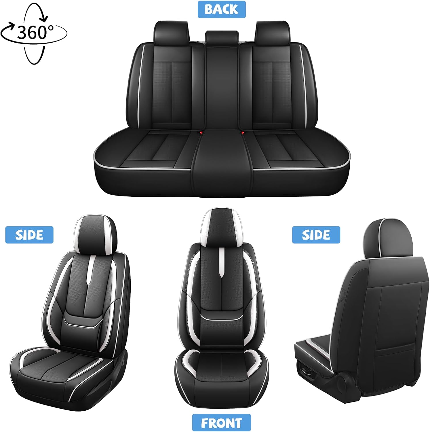 ILMO Auto Leather Seat Covers Tailored for Toyota Corolla Cross 2022-2026– Durable & Waterproof Seat Cover–Full Coverage with Airbag Seat Protectors (Black&White, Full Set)