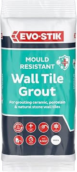 Evo Stik Wall Tile Grout Mould Resistant White - 500g - Fast Setting - Suitable for Kitchens and Bathrooms - Ceramic - Stone & Porcelain