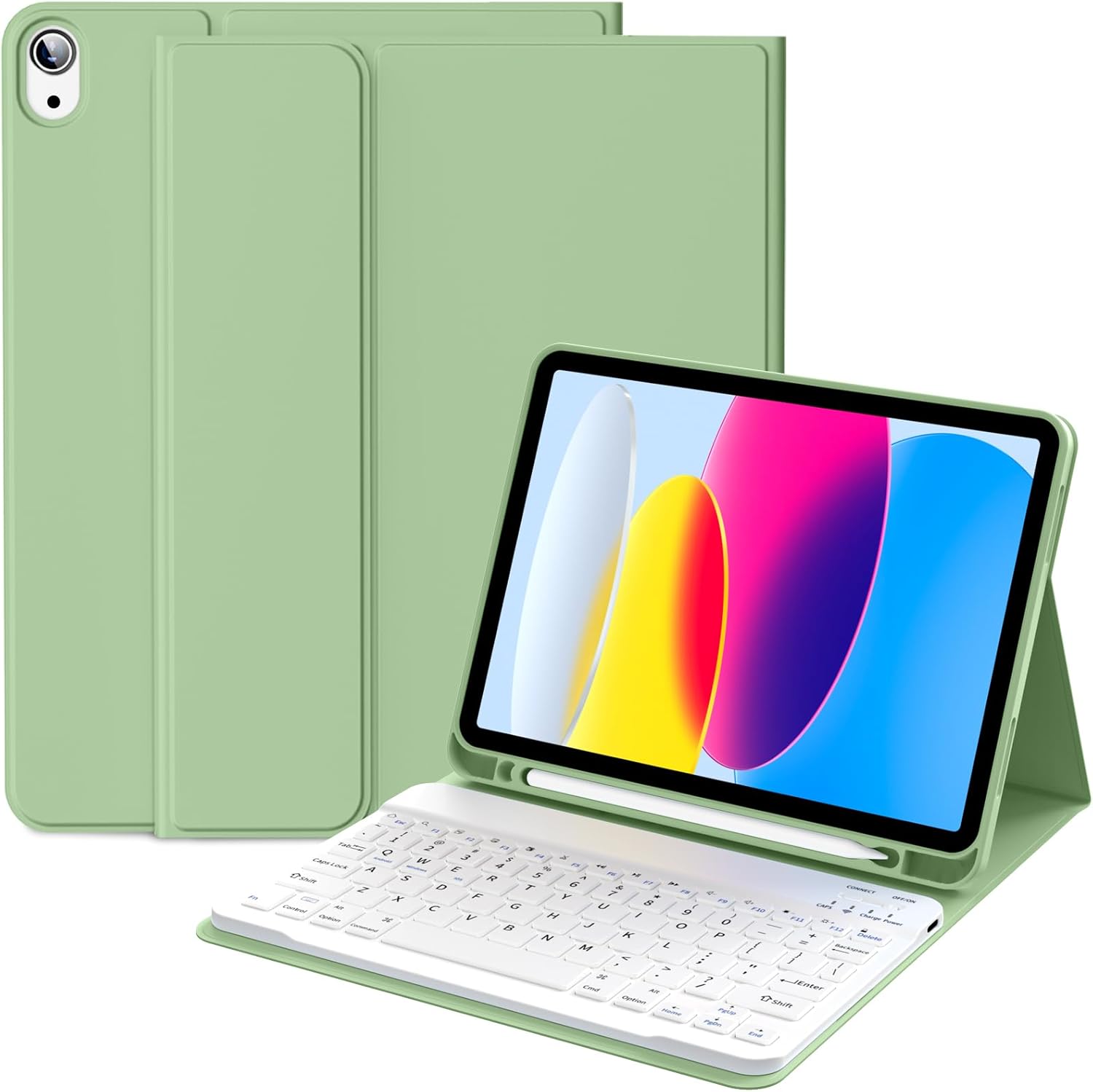 Keyboard Case for iPad (A16) 11th Gen 11 Inch 2025, iPad 10th Generation 10.9 Inch 2022, Detachable Wireless Bluetooth Keyboard with Built-in Left Side Pencil Holder (Green)